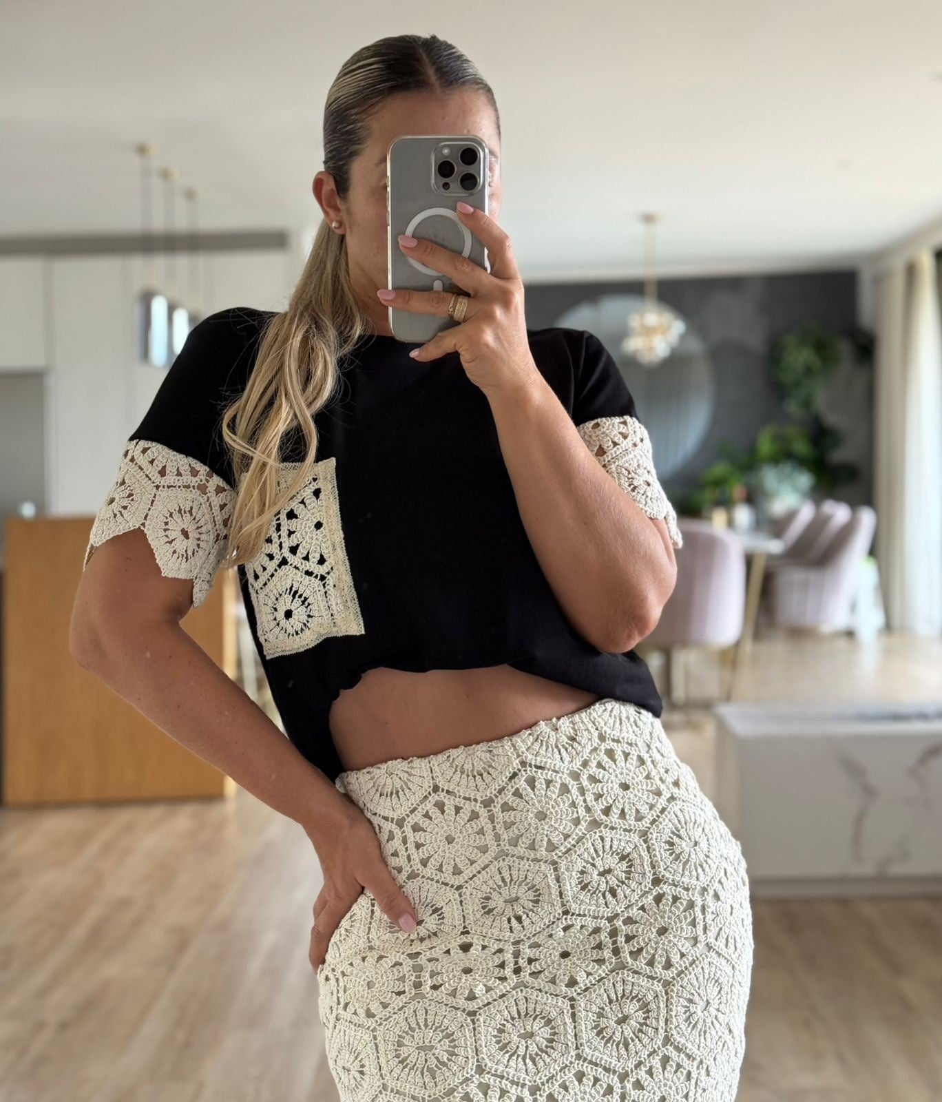 Falda Larga Croché Rombos