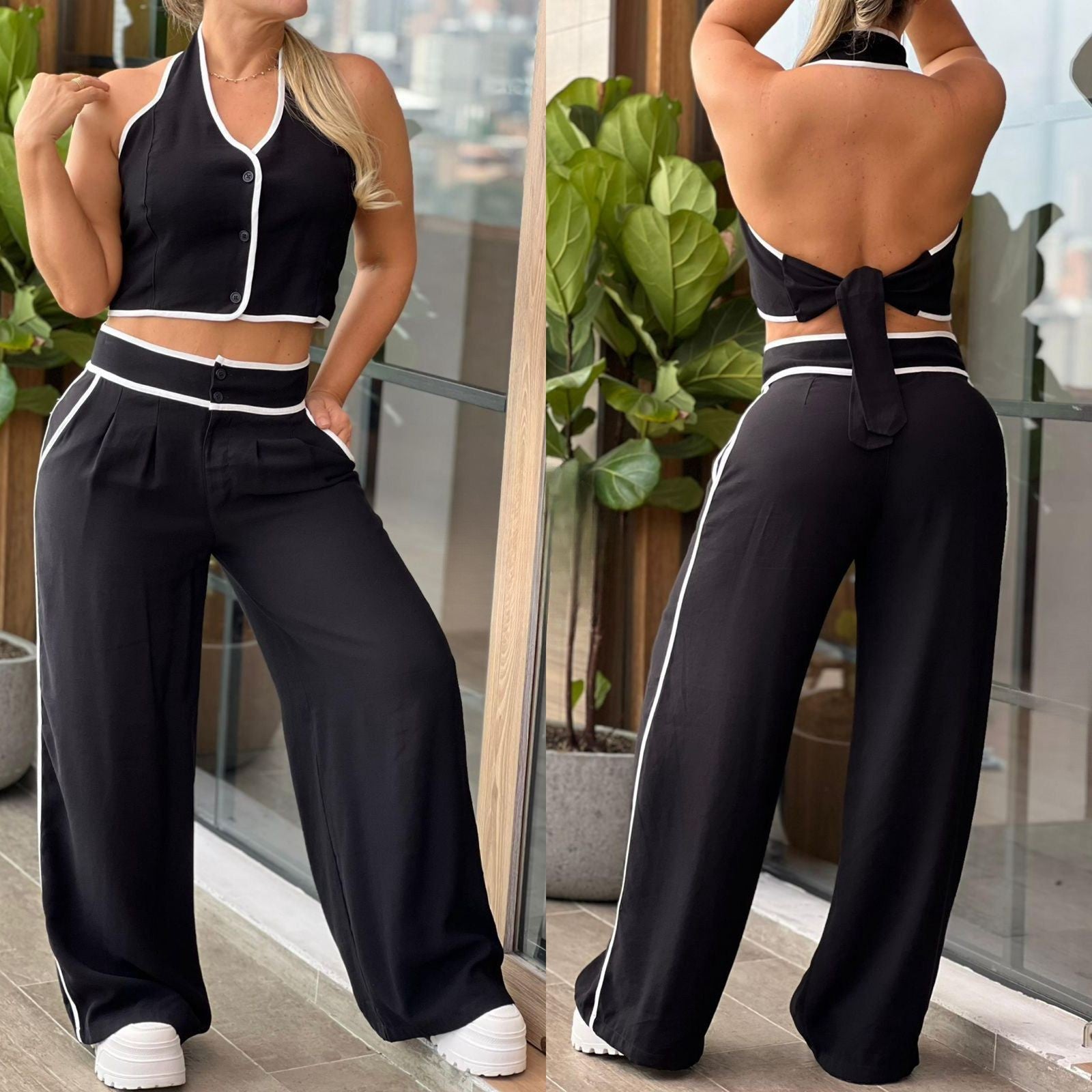 Set Chaleco Halter + Palazzo