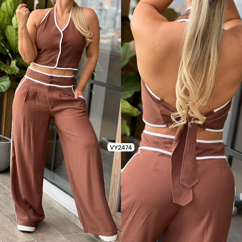Set Chaleco Halter + Palazzo