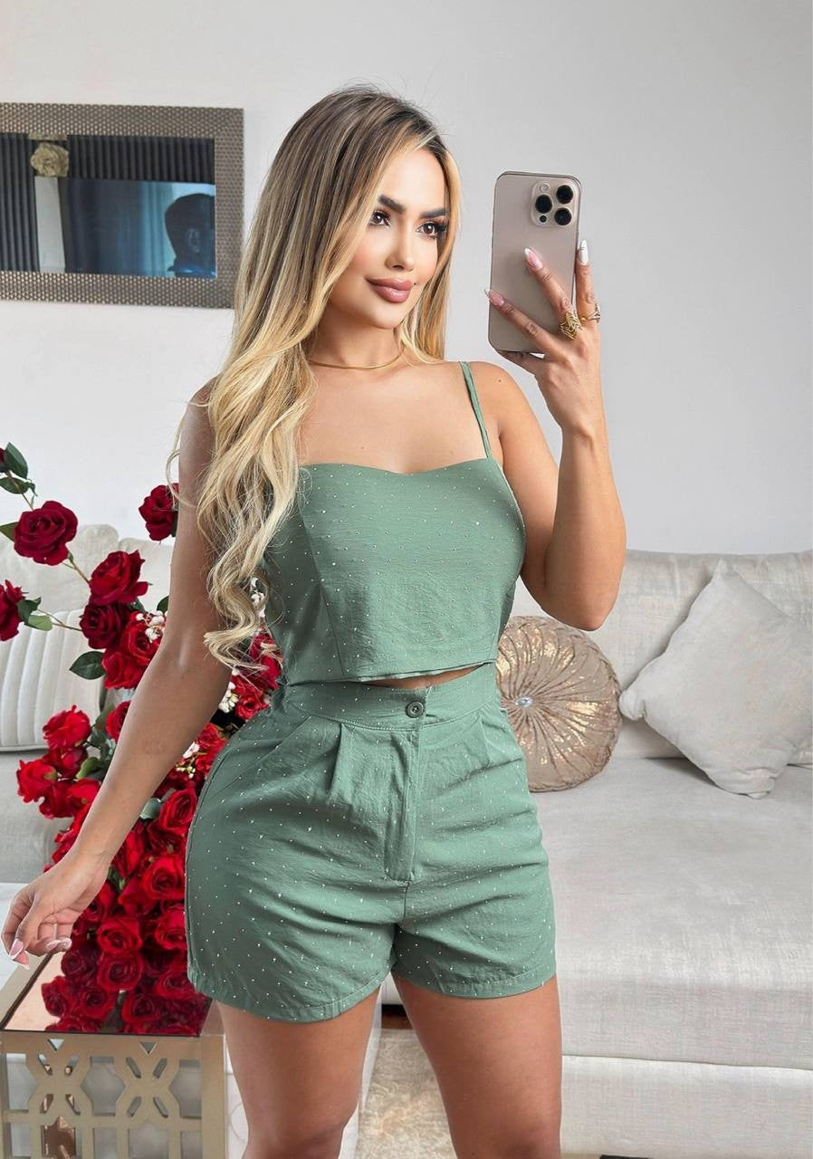 Conjunto Short 2 Piezas con Pedrería
